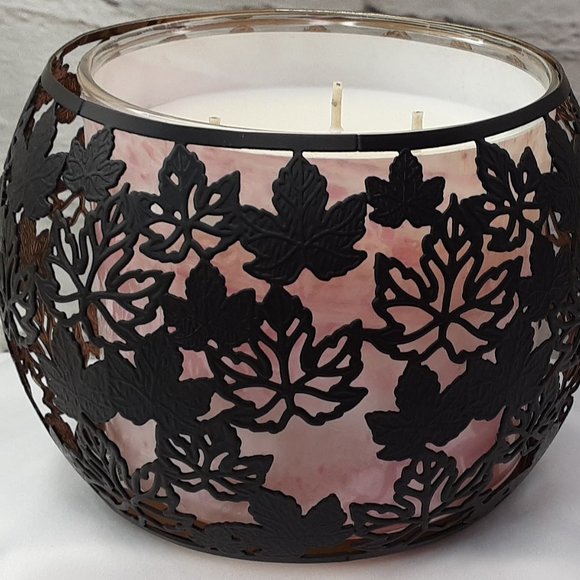 BATH & BODY WORKS FLANKED~LEAF MATTE BLACK GOLD INLAY 3~WICK CANDLE CHANDLER - Picture 10 of 16